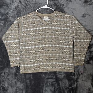 Alps Geometric V-Neck Pullover Sweater Size Medium Long Sleeve Large